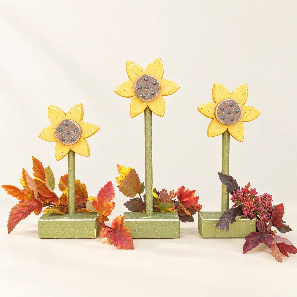 3 Standing Sunflower Set — handmade wooden decor, photo 1