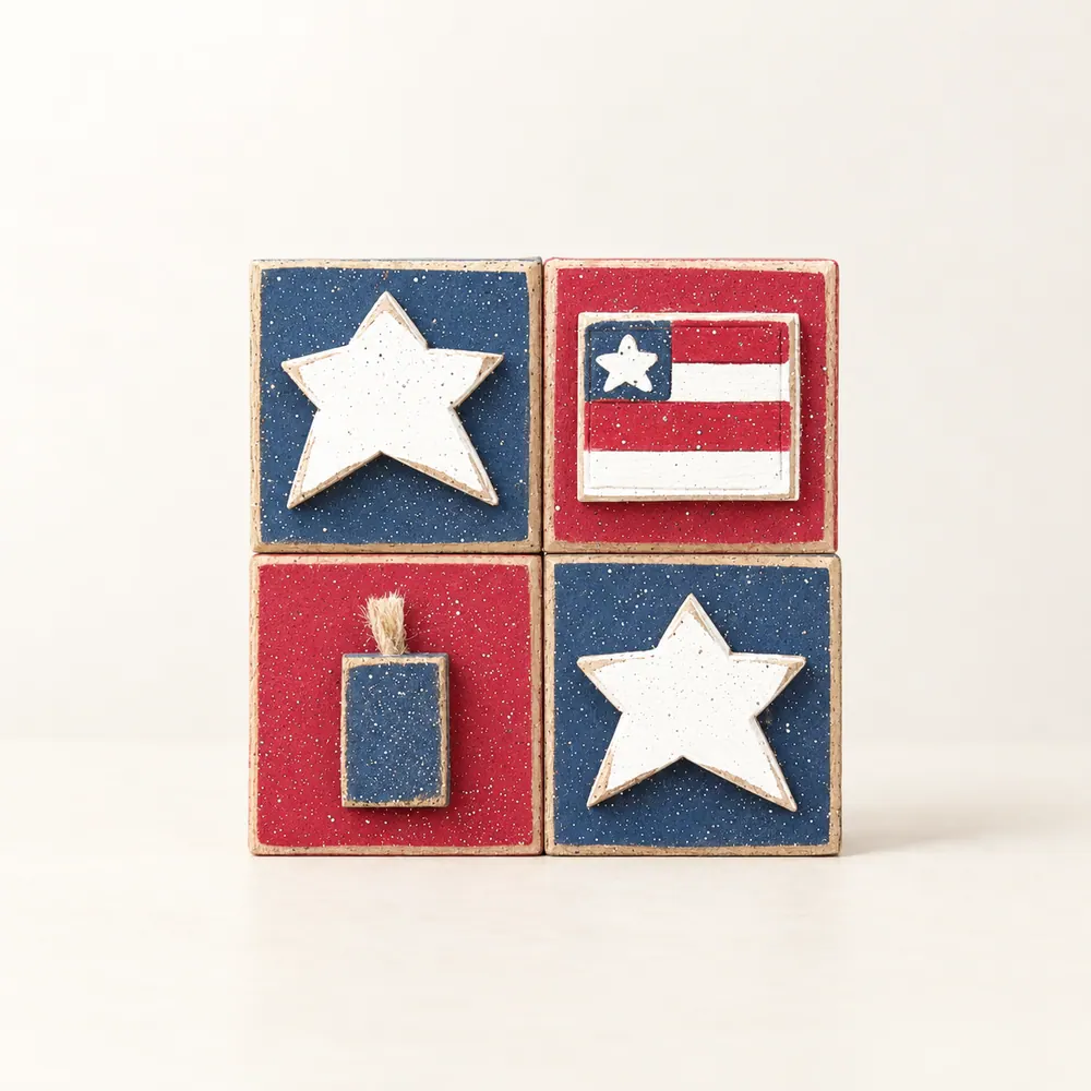 4 Americana Blocks — handmade wooden decor, photo 1