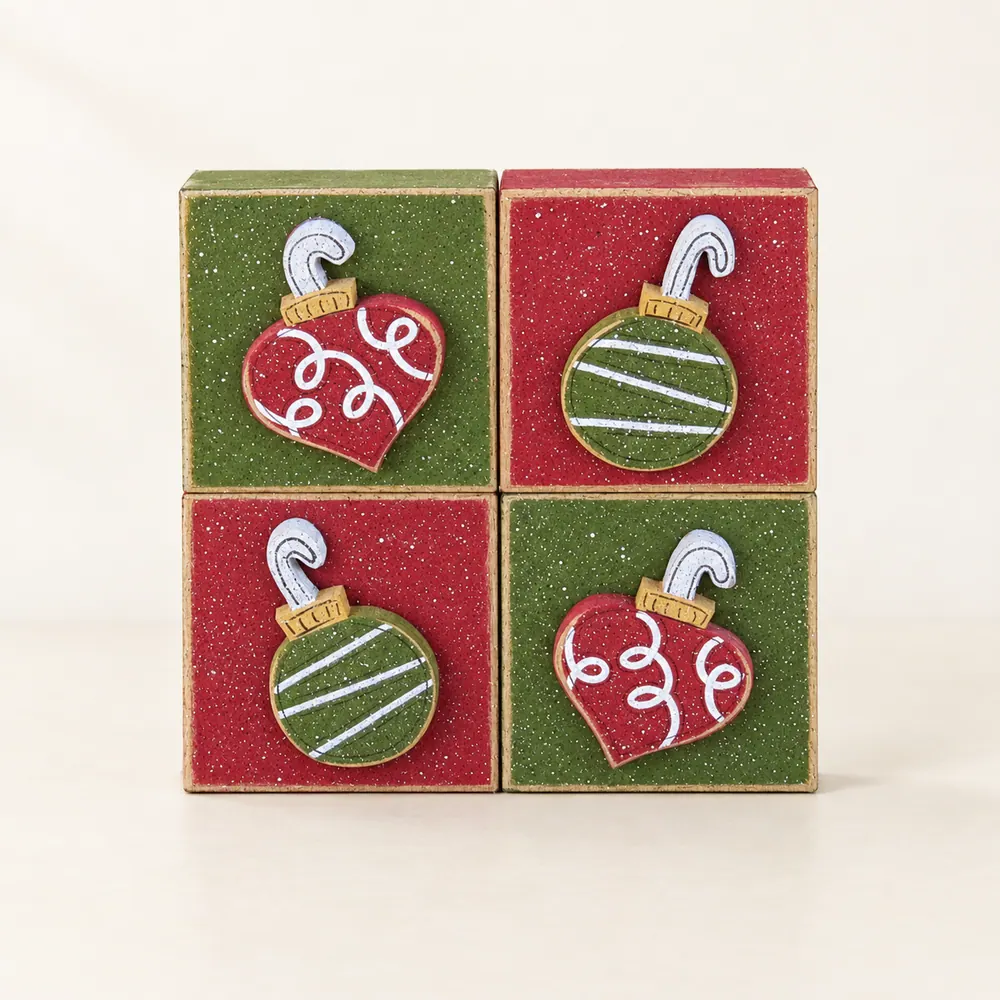 4 Block Ornament Set — handmade wooden decor, photo 1