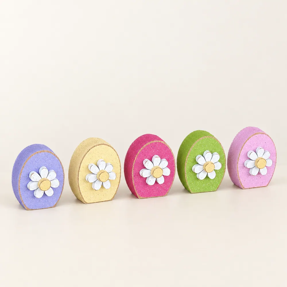 5 Egg Shaped block set with Daisies — handmade wooden decor, photo 1