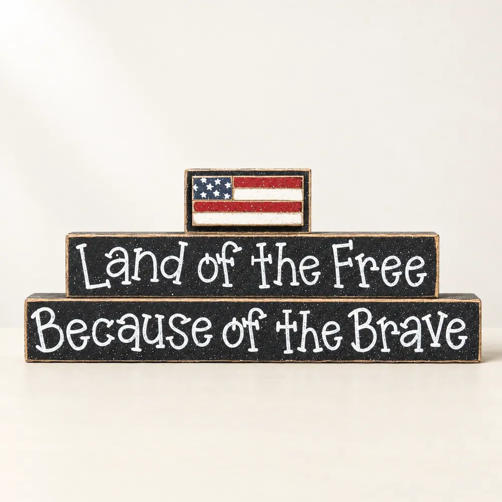 Americana Decor Blocks, Land of the Free, July 4th Tiered Tray Decor — handmade wooden decor, photo 1
