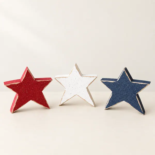 Americana Star Block Set, July 4th Decor, Red White Blue, Handcrafted