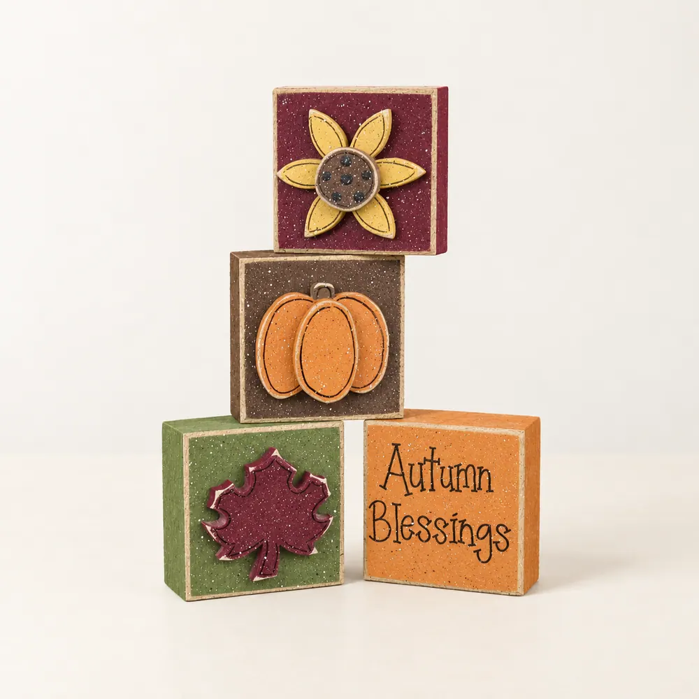 Autumn Blessings Wood Block Set, Fall Decor — handmade wooden decor, photo 1