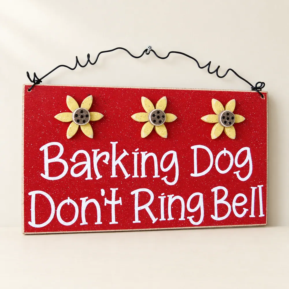 Barking Dog Don't Ring Bell Sign – Handmade Sunflower Decor — handmade wooden decor, photo 1