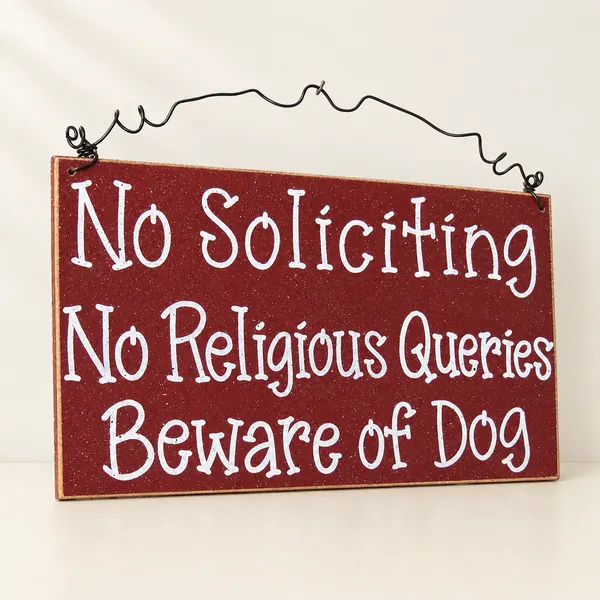 Beware of Dog Sign – No Soliciting, No Religious Queries, Barn Red