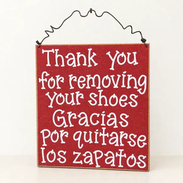 Bilingual Remove Your Shoes Sign – Red Home Decor