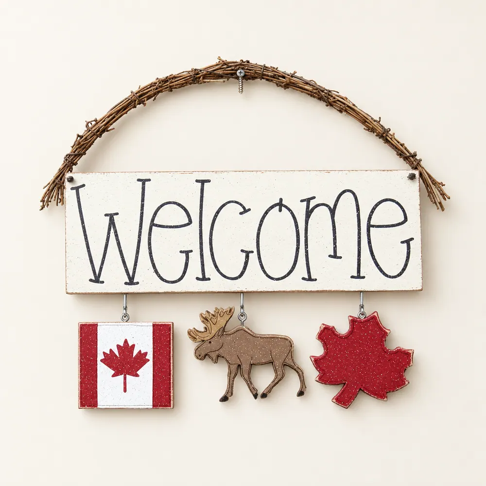 Canada Decorations with welcome sign — handmade wooden decor, photo 1