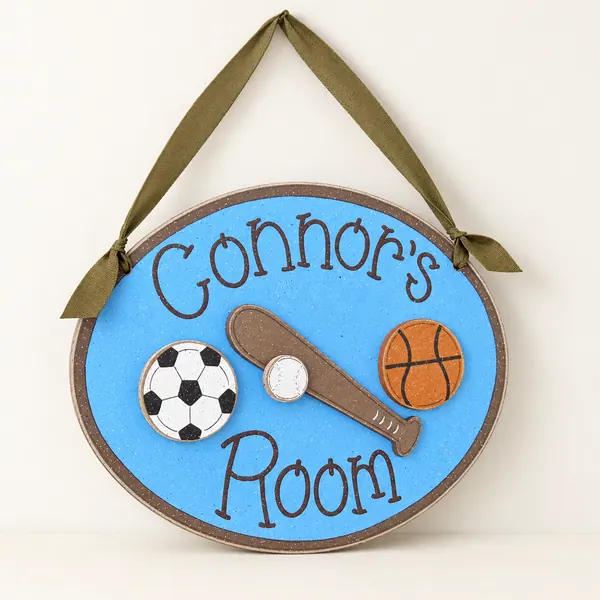Custom Painted Kids Name Sign, Sports Accents, Handmade Decor