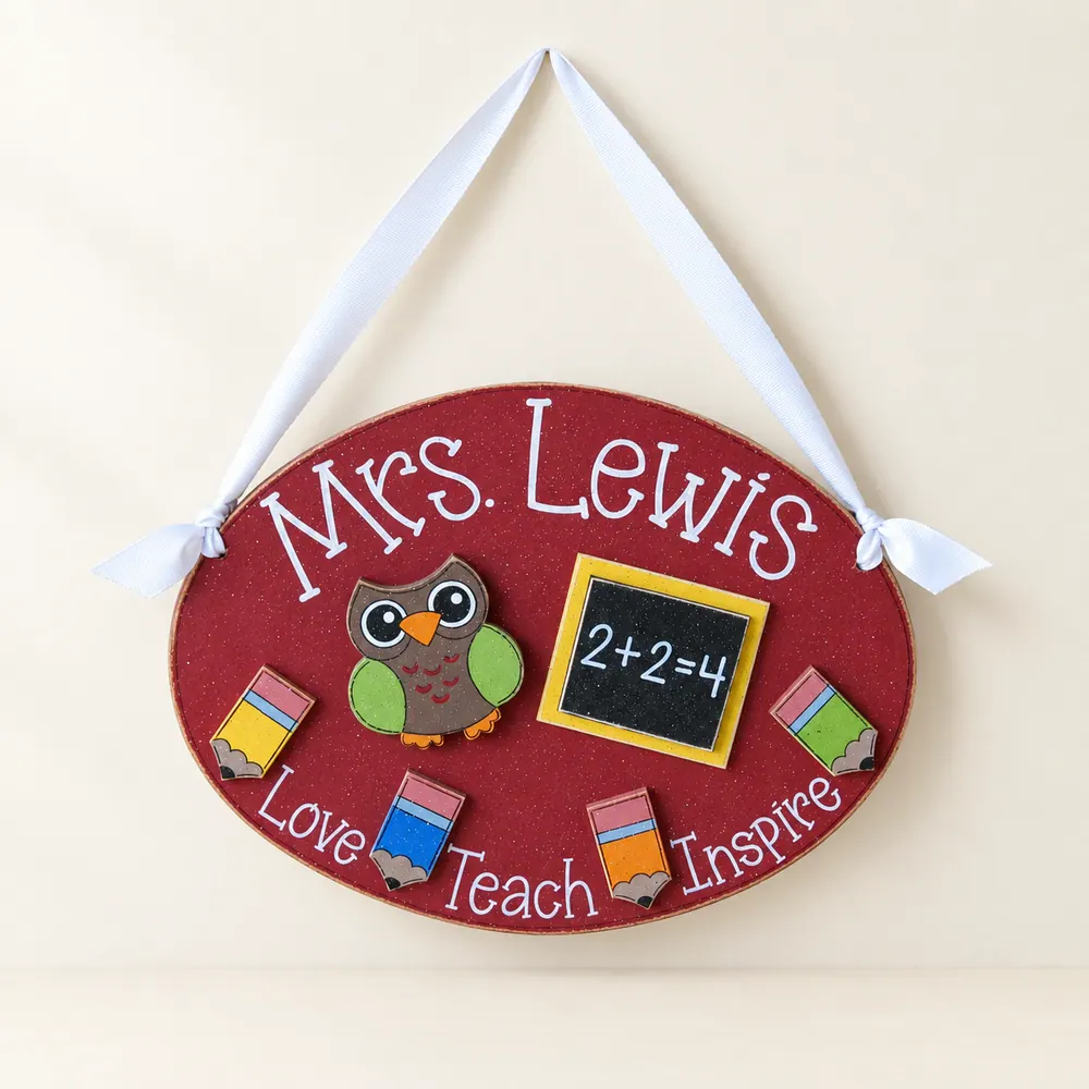 Custom Teacher Sign, Personalized Oval Classroom Decor — handmade wooden decor, photo 1