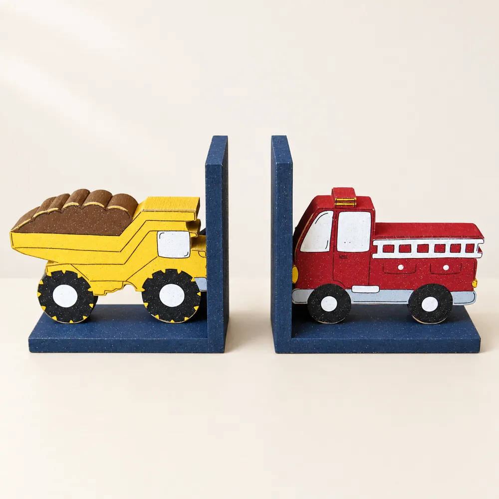 Dump Truck and Fire Truck bookends — handmade wooden decor, photo 1