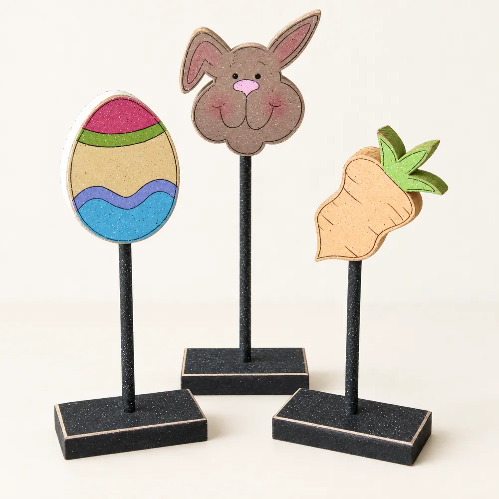 Easter Standing Block Set, Bunny, Egg, Carrot, Handmade USA — handmade wooden decor, photo 1