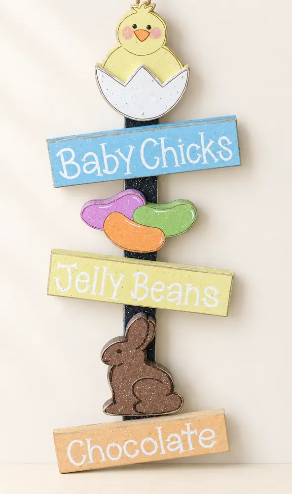 Easter Thoughts, chick, jelly beans, chocolate bunny, wall, door, office, and home decor — handmade wooden decor, photo 1