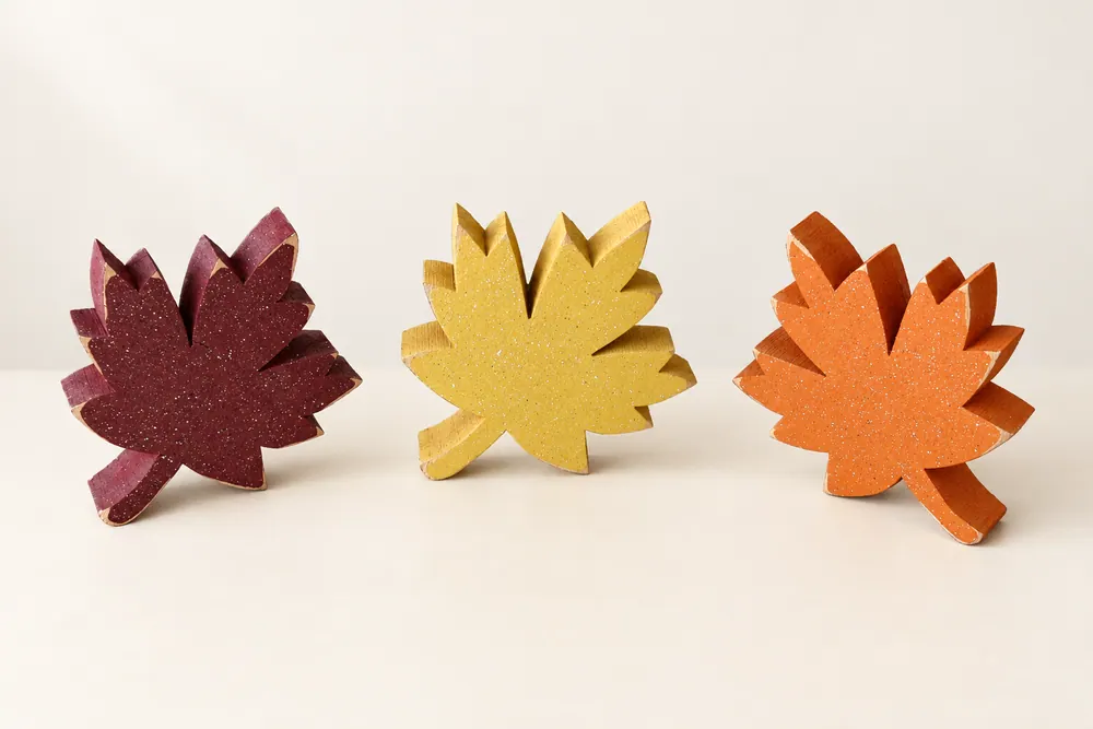 Hand Crafted Fall Leaf Blocks, Autumn Decor, Set of 3 — handmade wooden decor, photo 1