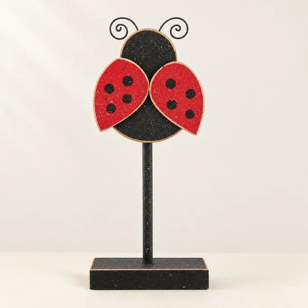 Hand Crafted Tall Ladybug Block, Spring Home Decor
