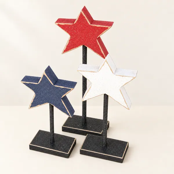 Handcrafted Americana Star Decor, Patriotic Tiered Tray Set