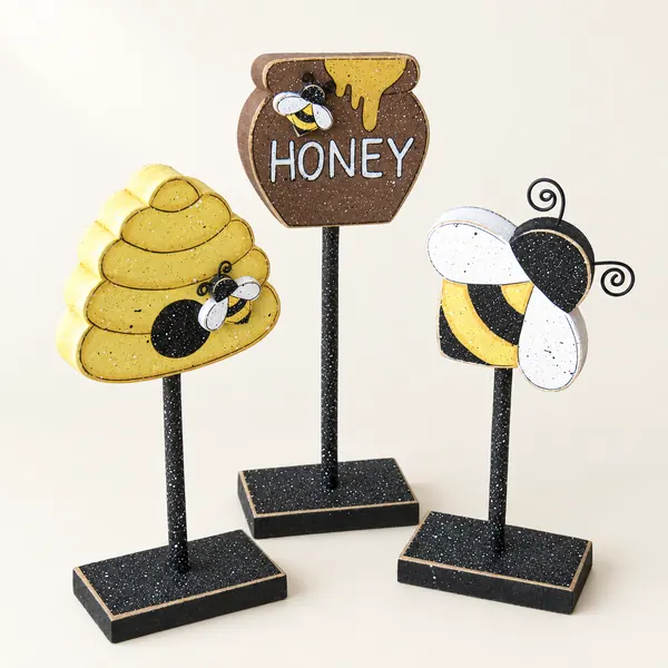 Handcrafted Bee Decor Set, Honey Pot, Beehive, Shelf Decor