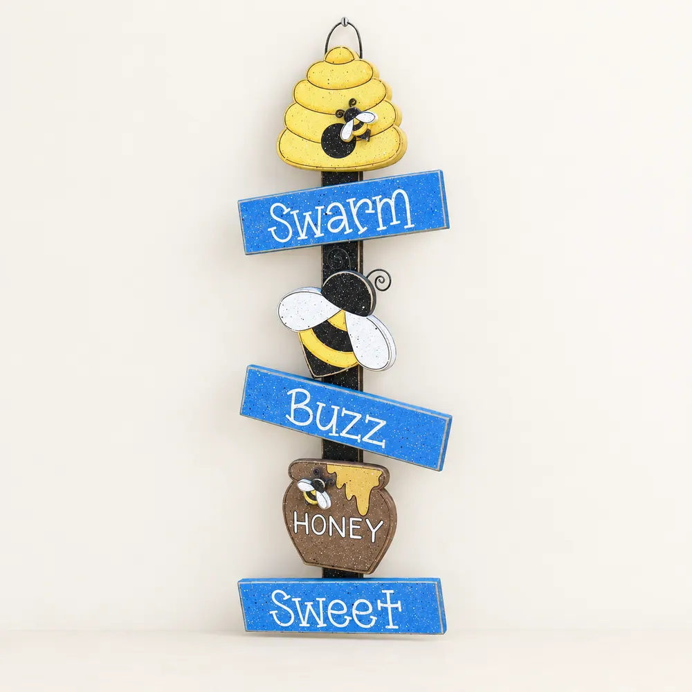 Handcrafted Bee Decor Sign, Honeycomb, Swarm, Buzz, Sweet — handmade wooden decor, photo 1