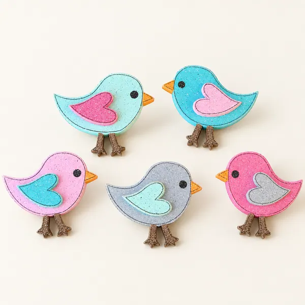 Handcrafted Bird Wall Decor, Nursery Accent, Set of 5