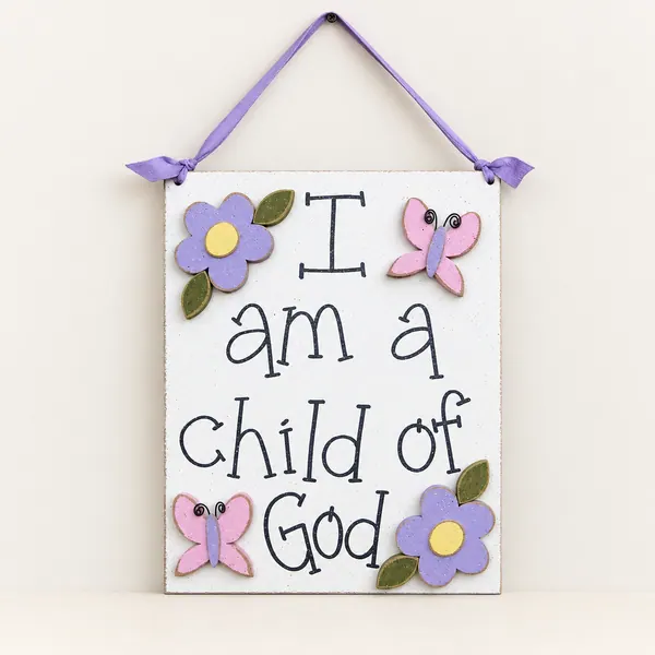 Handcrafted "Child of God" Sign, Purple Daisies & Pink Butterflies
