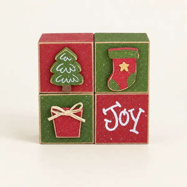 Handcrafted Christmas Block Set, Holiday Decor
