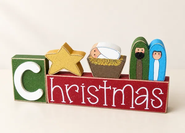 Handcrafted Christmas Blocks, Manger Scene, Holiday Decor