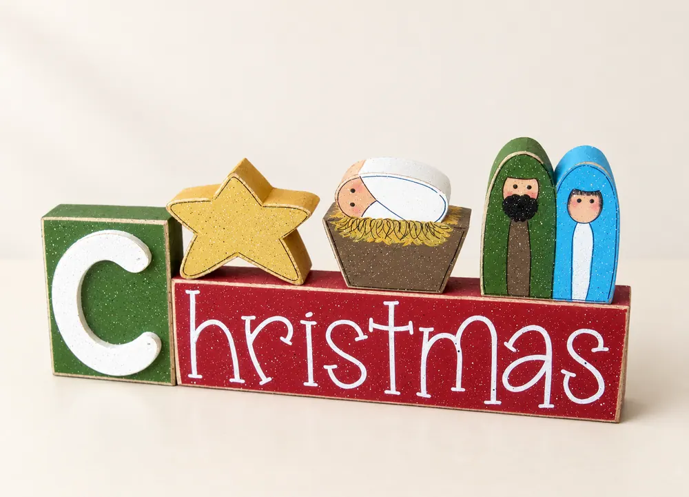 Handcrafted Christmas Blocks, Manger Scene, Holiday Decor — handmade wooden decor, photo 1