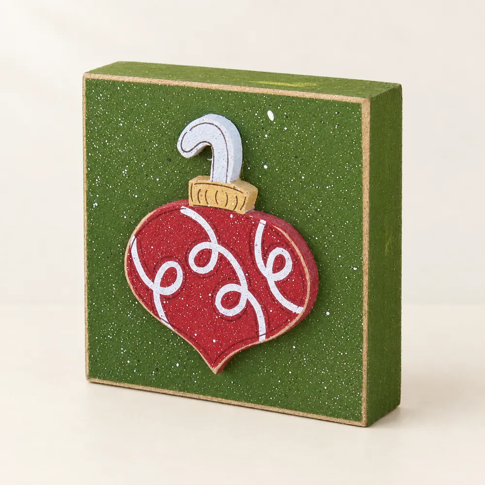 Handcrafted Christmas Ornament Block, Red & Green, Holiday Decor — handmade wooden decor, photo 1