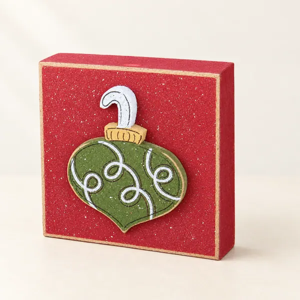 Handcrafted Christmas Ornament Red Block Decor