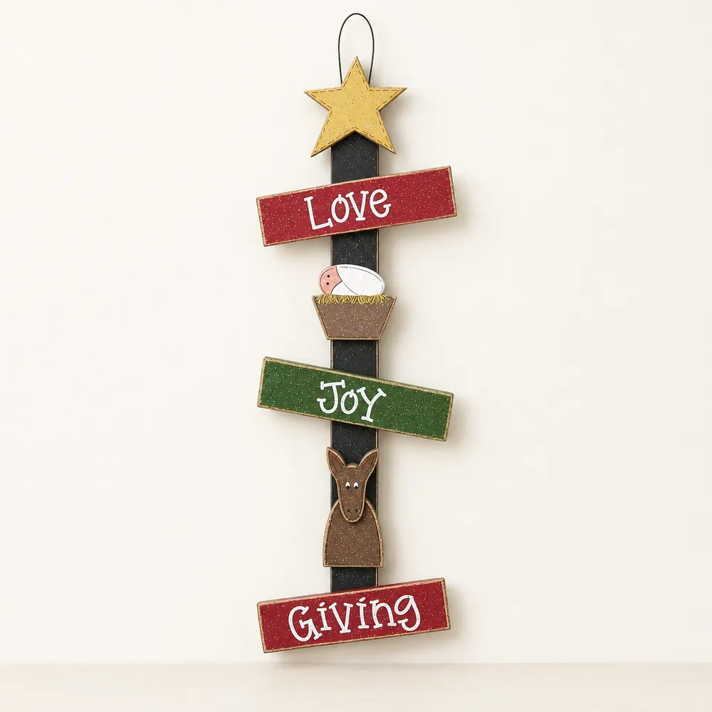 Handcrafted Christmas Sign, Love Joy Giving, Nativity Decor — handmade wooden decor, photo 1