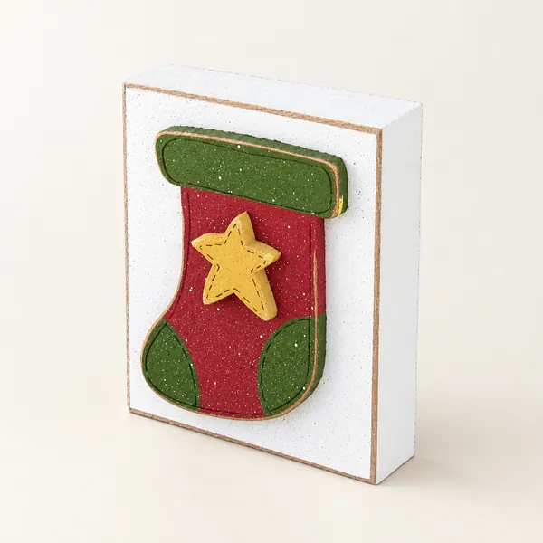 Handcrafted Christmas Stocking Block, Star Decor