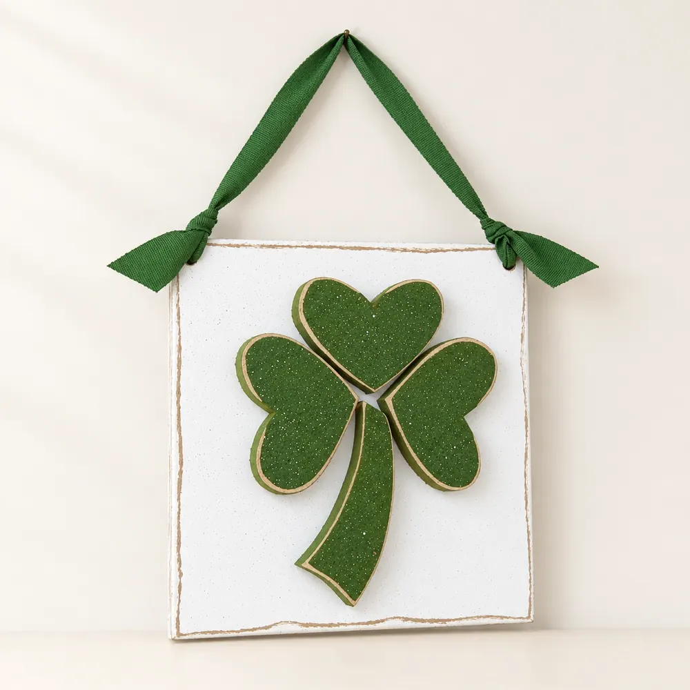 Handcrafted Clover Door Hanger, St Patricks Day Wall Decor — handmade wooden decor, photo 1