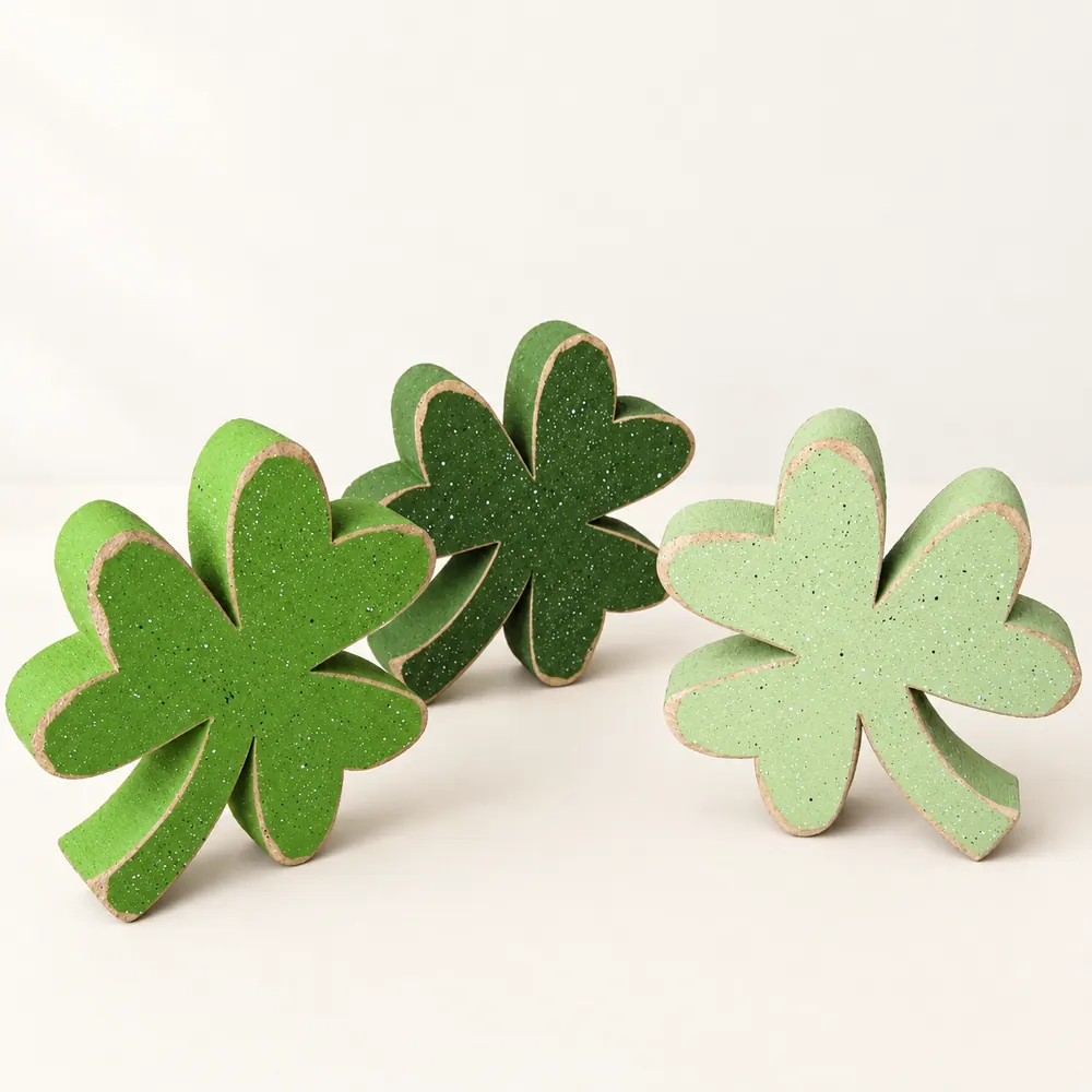 Handcrafted Clover Shamrock Set, St. Patricks Day Decor — handmade wooden decor, photo 1
