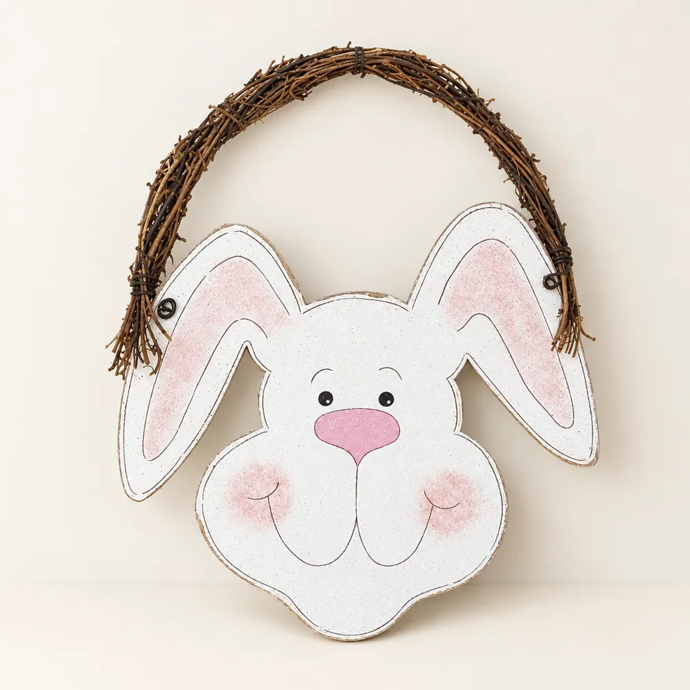 Handcrafted Easter Bunny Door Hanger, Spring Decor — handmade wooden decor, photo 1