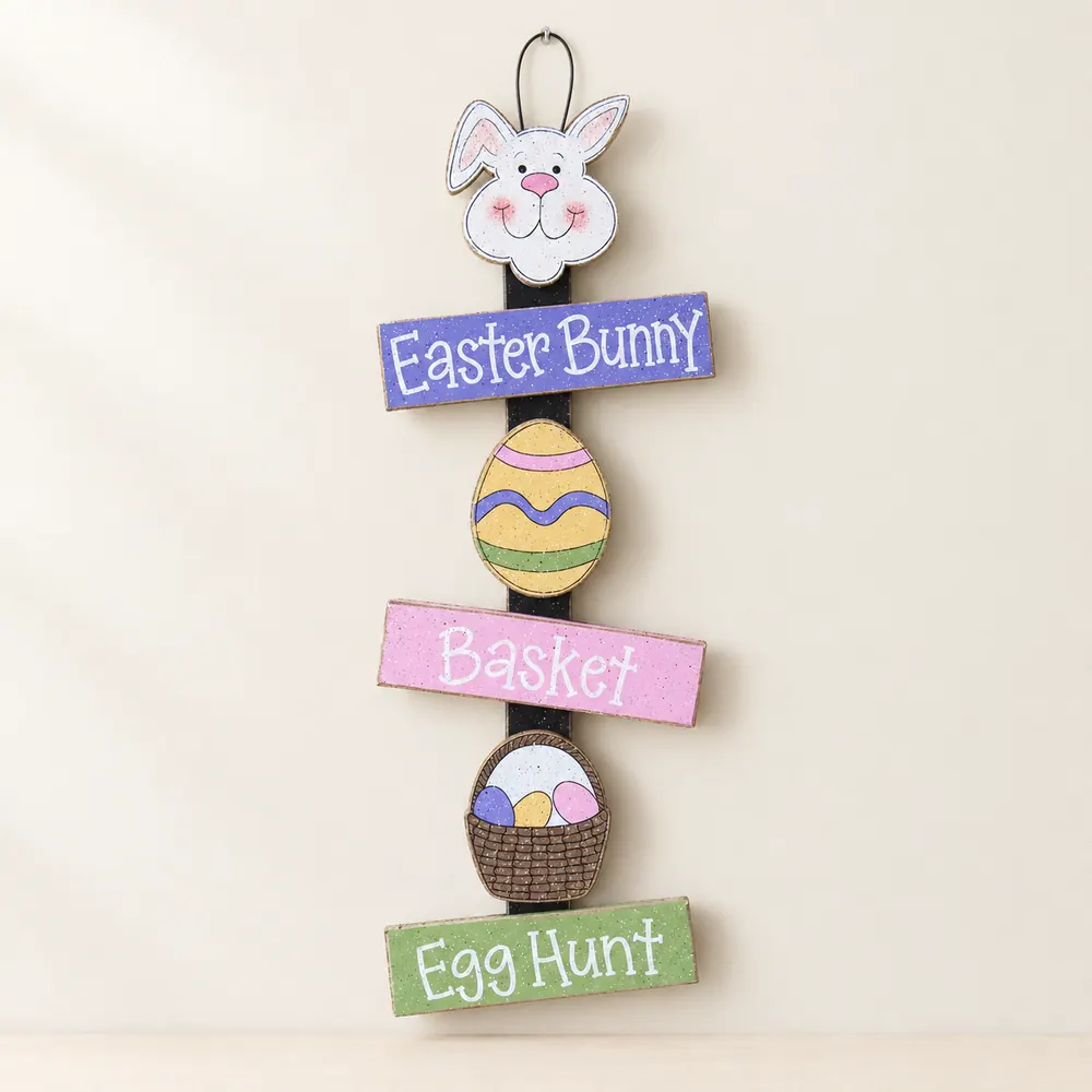 Handcrafted Easter Bunny Hanging Sign, Easter Egg Decor — handmade wooden decor, photo 1