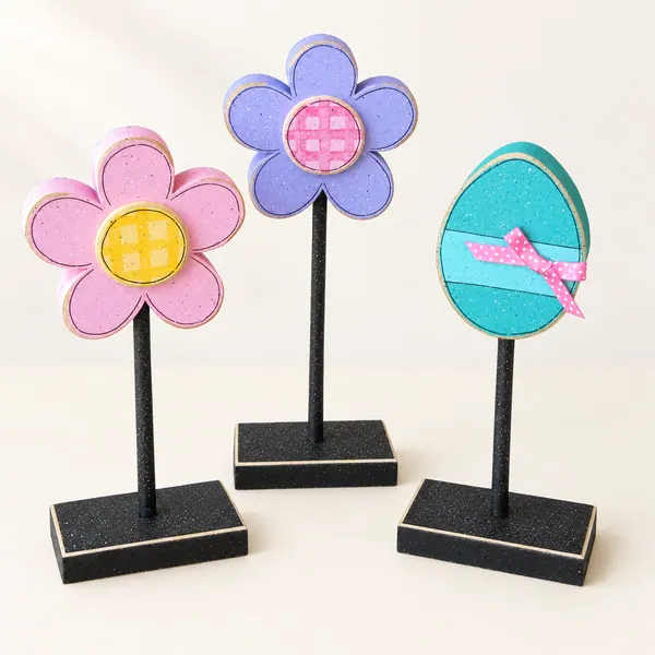 Handcrafted Easter Decor Set, Daisy and Egg Wood Blocks