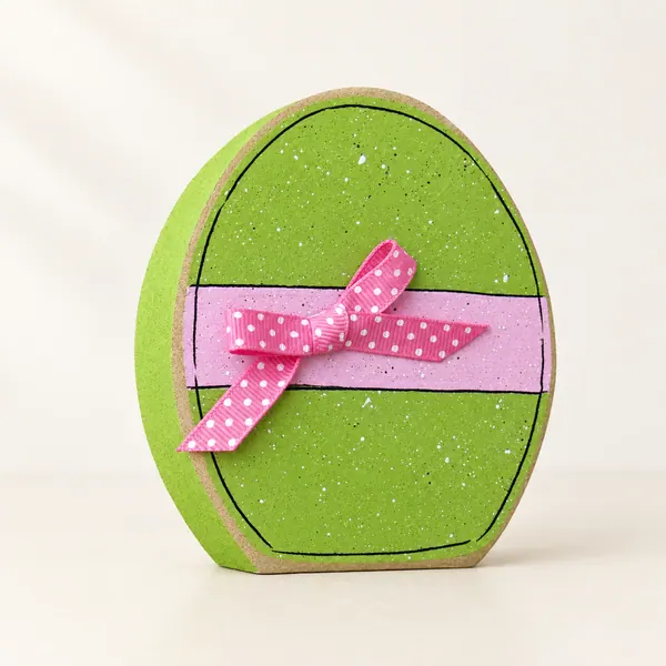 Handcrafted Easter Egg Block, Lime Green and Pink Decor