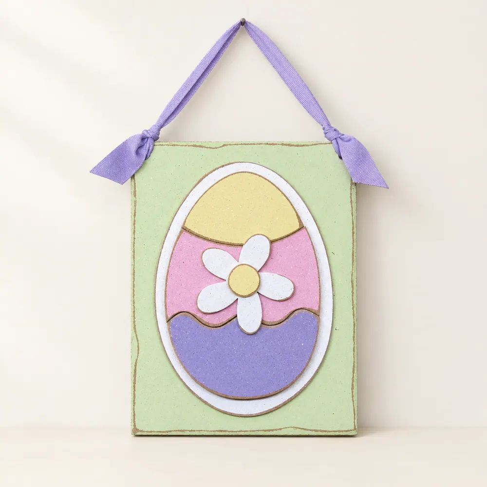 Handcrafted Easter Egg Decor, Daisy Accent, Spring Wall Hanging — handmade wooden decor, photo 1