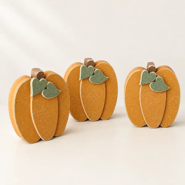 Handcrafted Fall Pumpkin Block Set, Autumn Decor, Set of 3