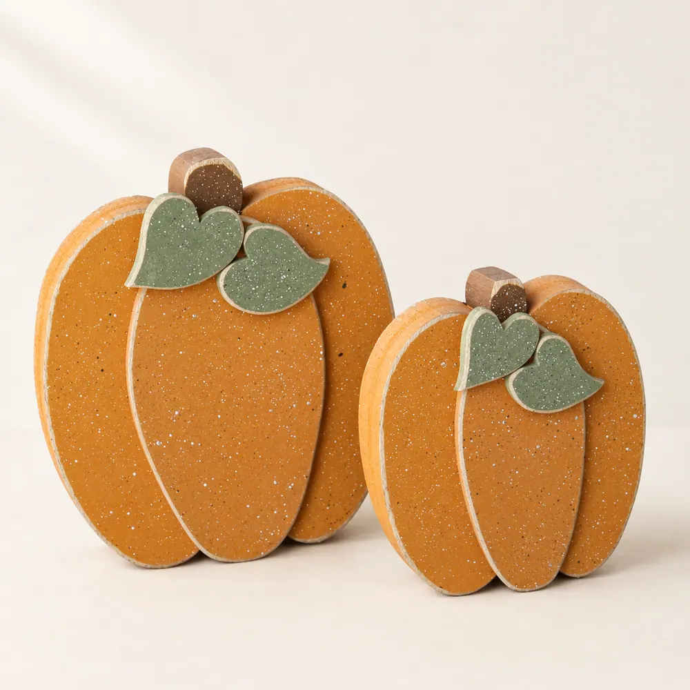 Handcrafted Fall Pumpkin Block Set, Autumn Desk Decor — handmade wooden decor, photo 1