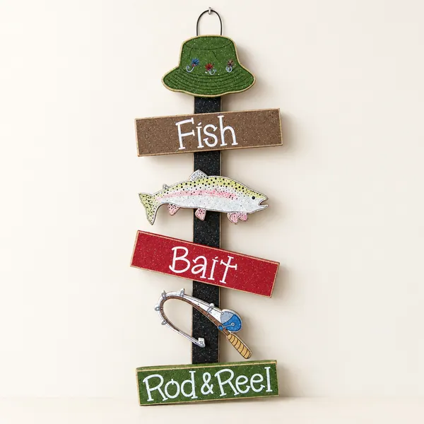 Handcrafted Fishing Sign, Hat, Trout, and Pole Decor
