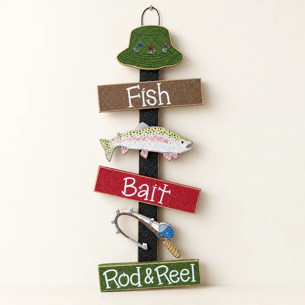 Handcrafted Fishing Sign, Hat, Trout, and Pole Decor — handmade wooden decor, photo 1
