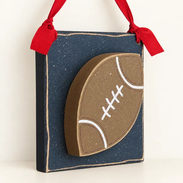 Handcrafted Football Wall Decor, Boy's Room, Red Ribbon