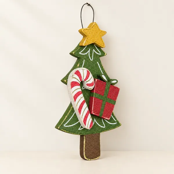 Handcrafted Glitter Christmas Tree Wall Hanging, Candy Cane, Star