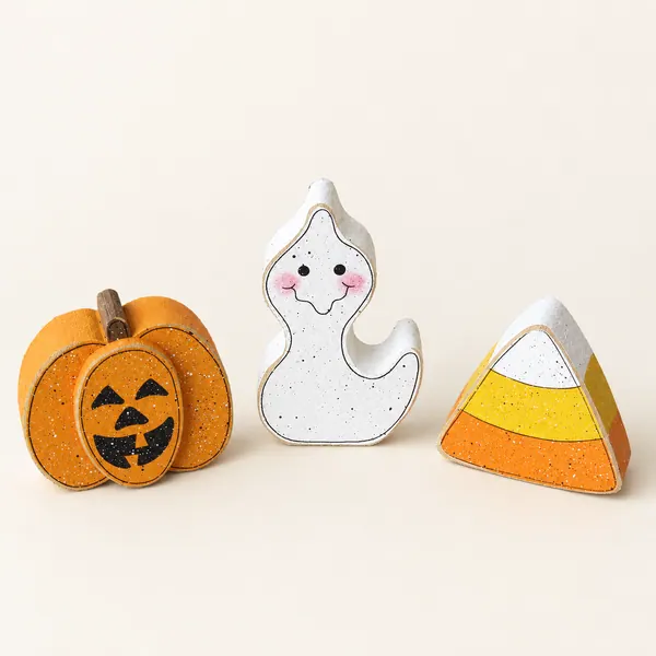 Handcrafted Halloween Block Set, Ghost, Jackolantern, Candy Corn