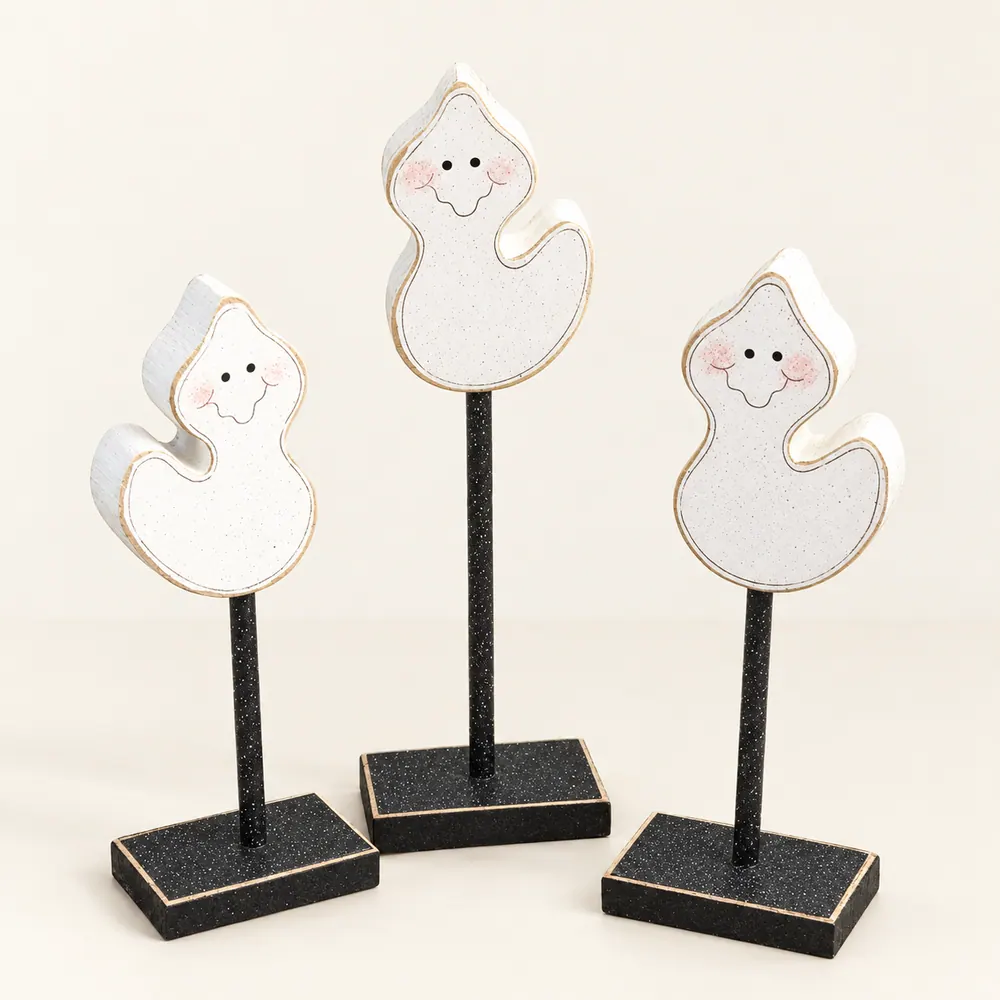 Handcrafted Halloween Ghost Block Set, Fall Home Decor — handmade wooden decor, photo 1