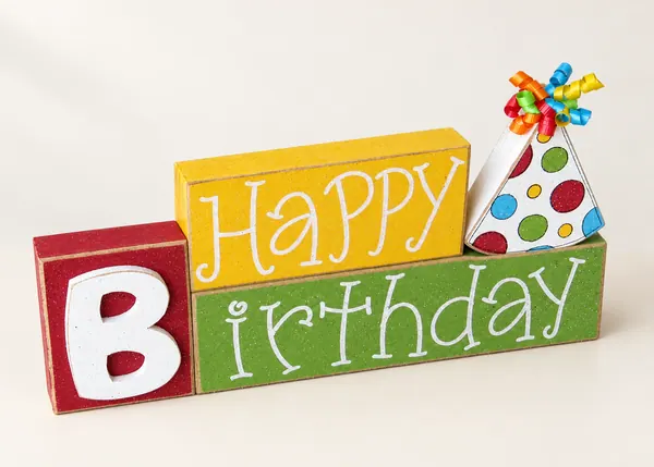 Handcrafted Happy Birthday Blocks, Party Decor with Hat