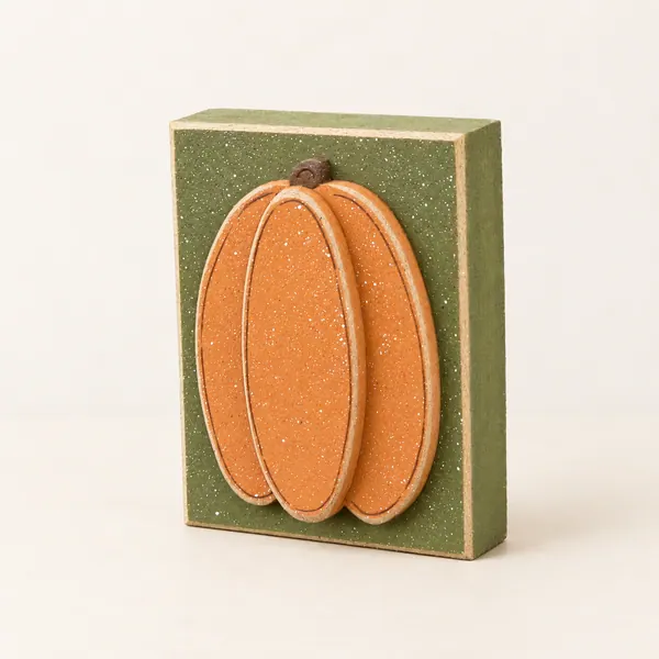 Handcrafted Harvest Pumpkin Block, Thanksgiving Decor