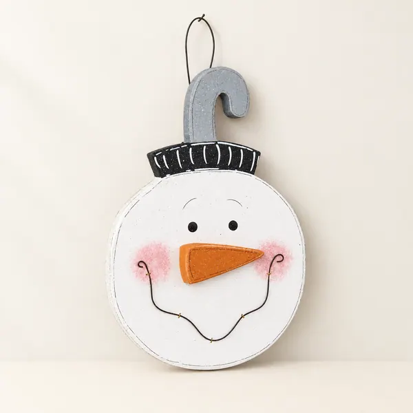Handcrafted Large Snowman Face Ornament, Winter Door Decor