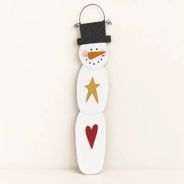 Handcrafted Long Hanging Snowman, Winter Door Decor
