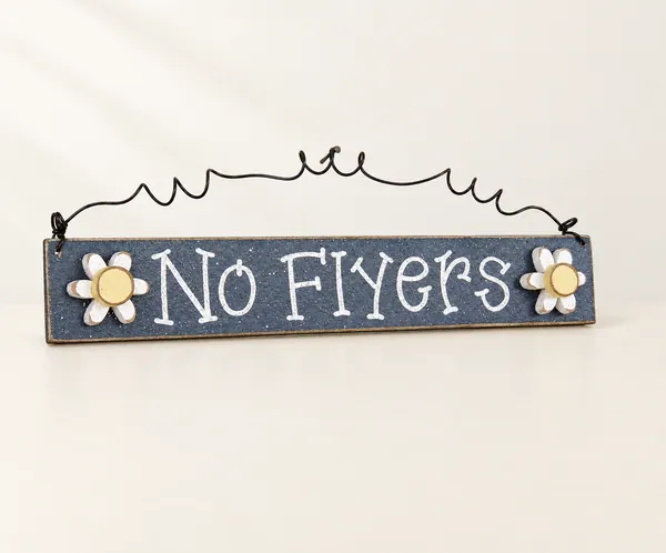 Handcrafted No Flyers Sign – Navy Blue with Daisies